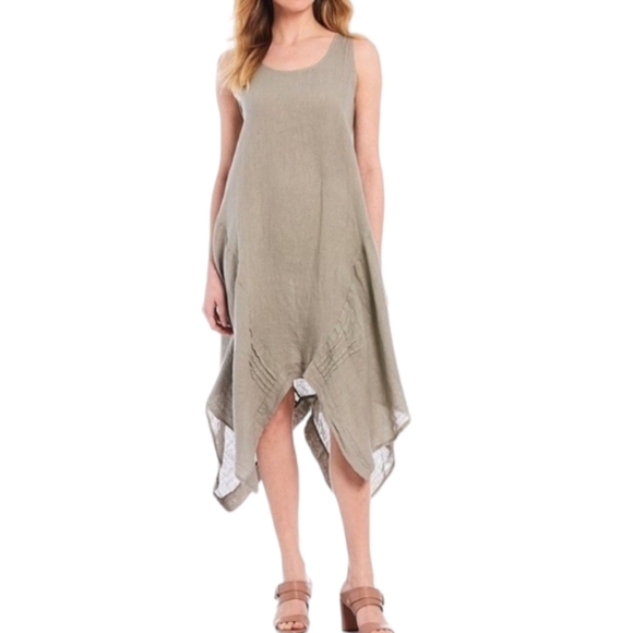 Bella Amore Women's Dress Taupe Italian Linen Assymetric One-Size - Picture 1 of 8